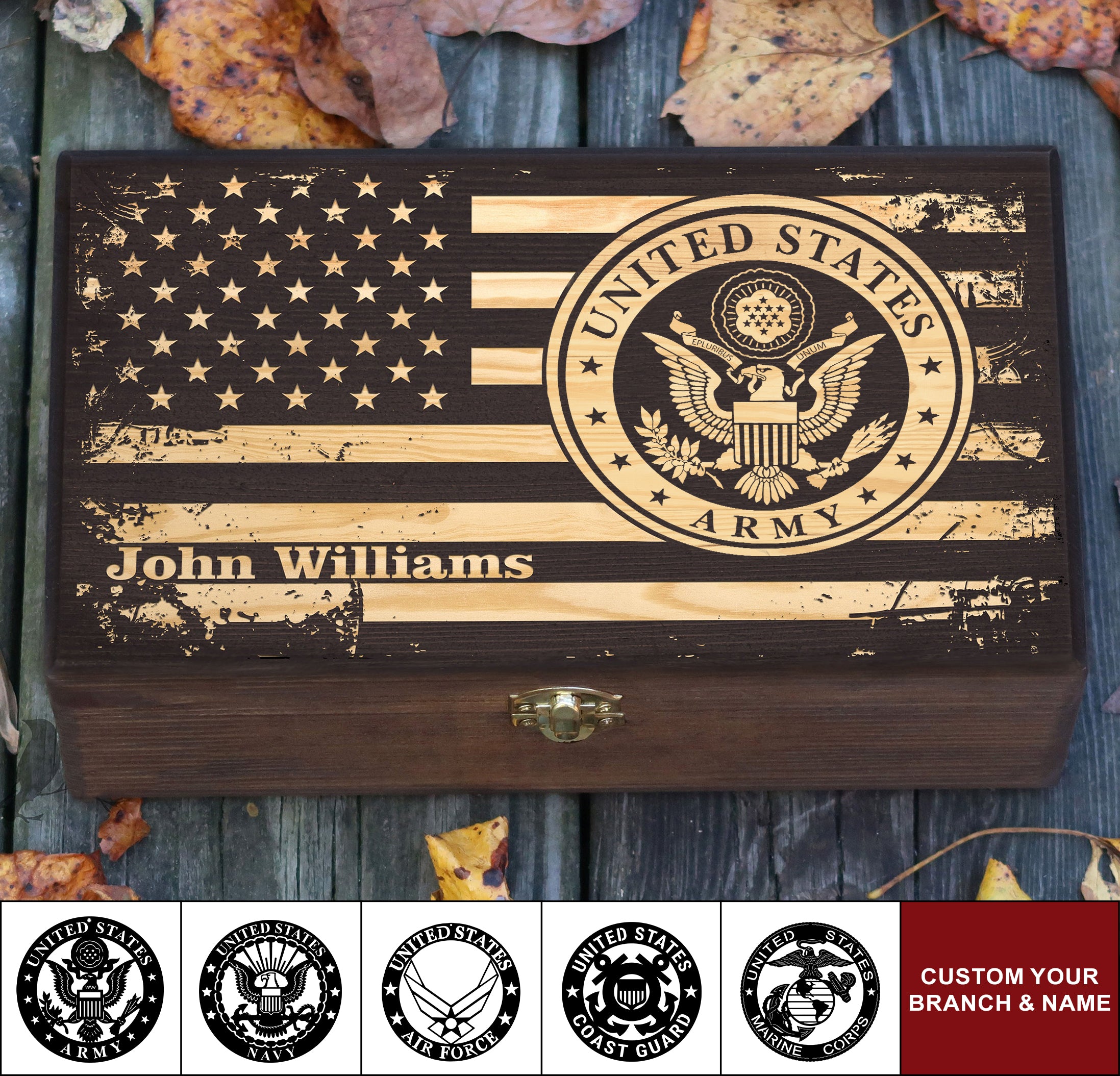 Personalized US Military Engraved Professional Keepsake Box, Veteran Gifts