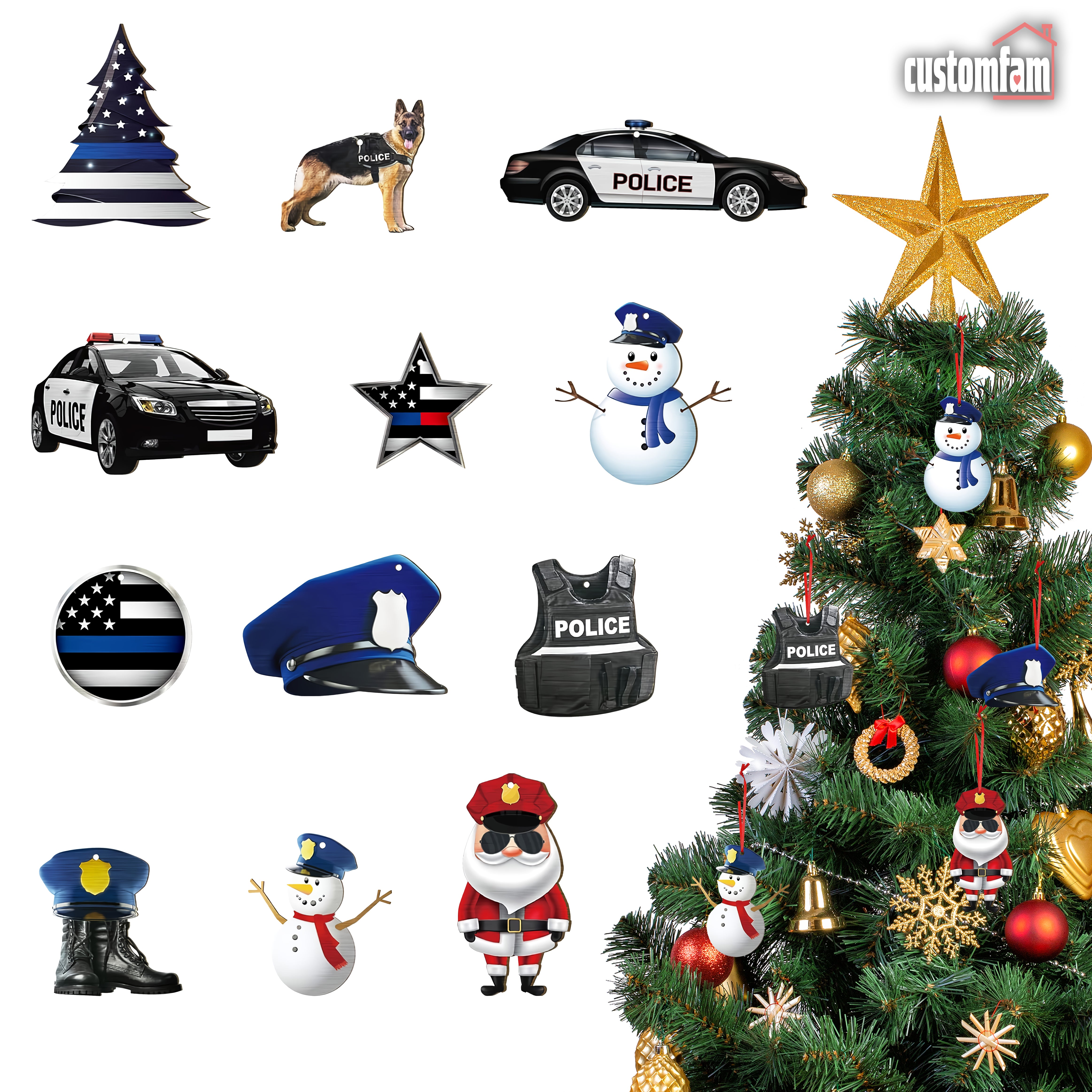 12 Pcs Personalized Police Ornament, Police Officer Gifts, Christmas Tree Decor