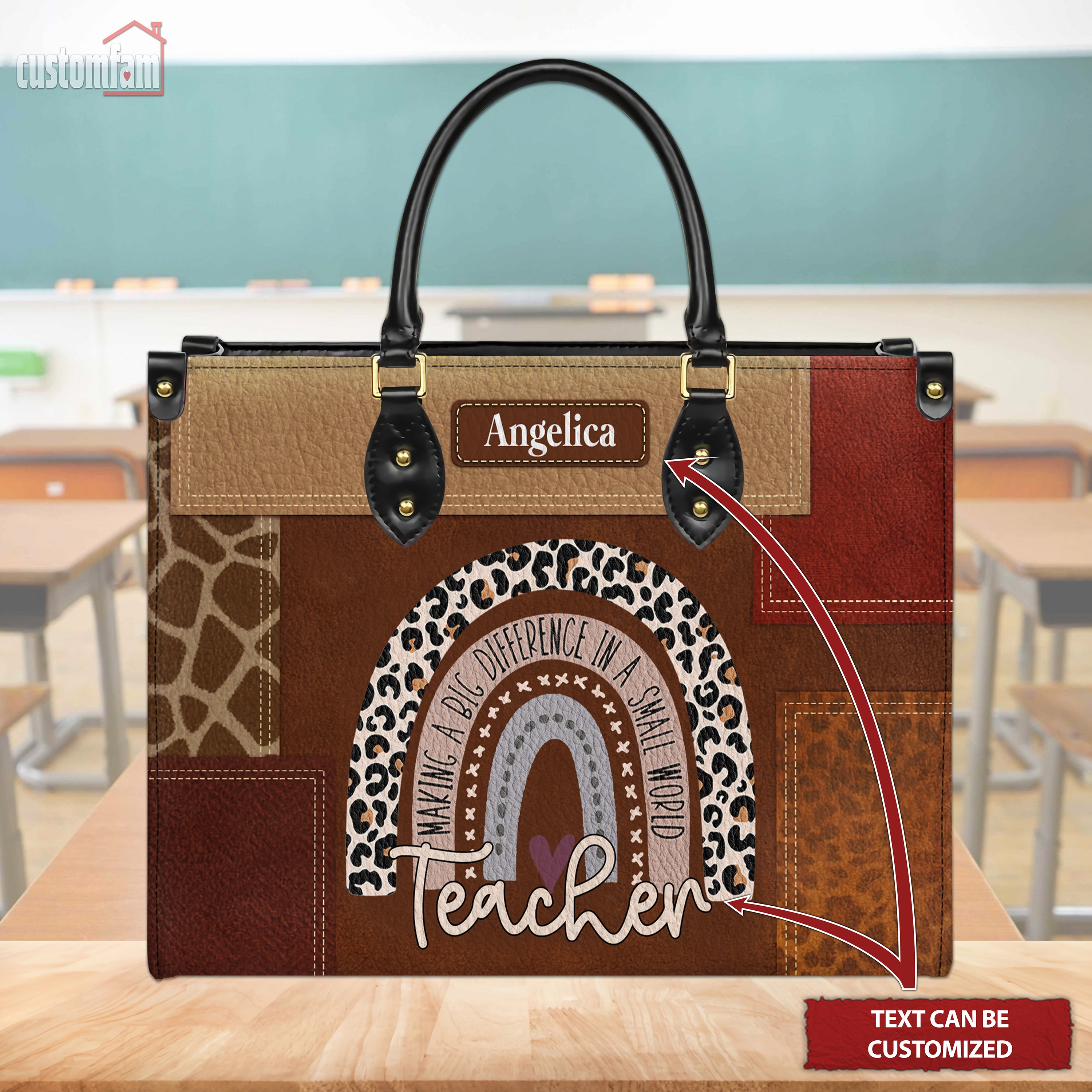 Making A Big Difference In A Small Word Custom Leather Handbag, Back To School, Gift For Teacher