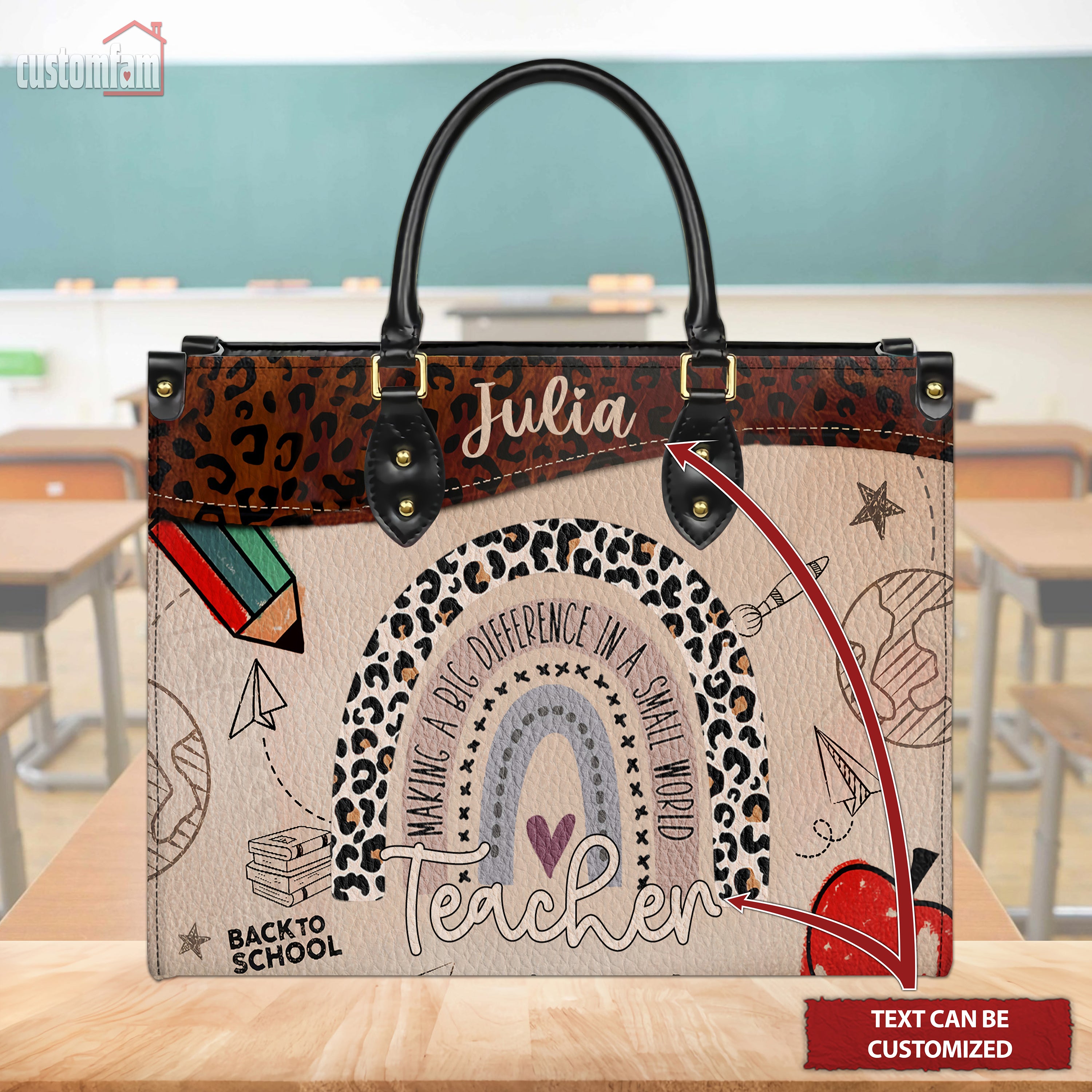 Making A Big Difference In A Small Word Custom Teacher Leather Handbag, Teacher Appreciation Gifts