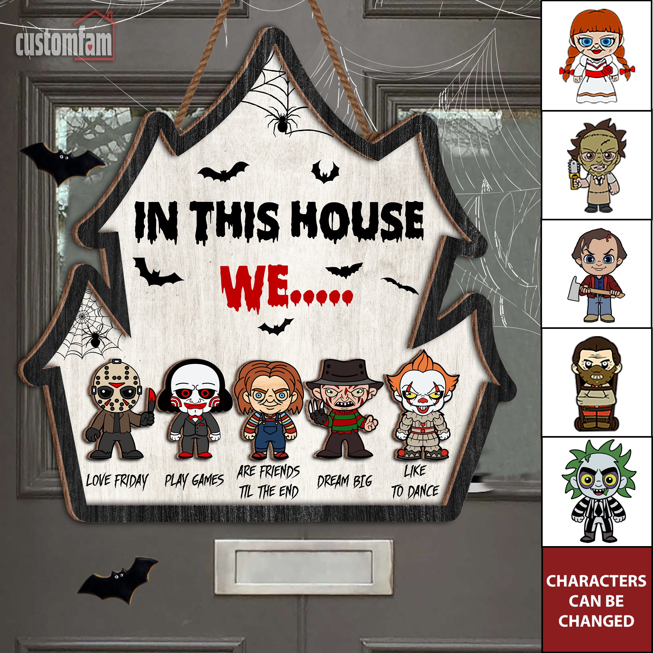 In This House We Personalized 2 Layered Halloween Horror Wood Door Sign, Horror Fan Gifts