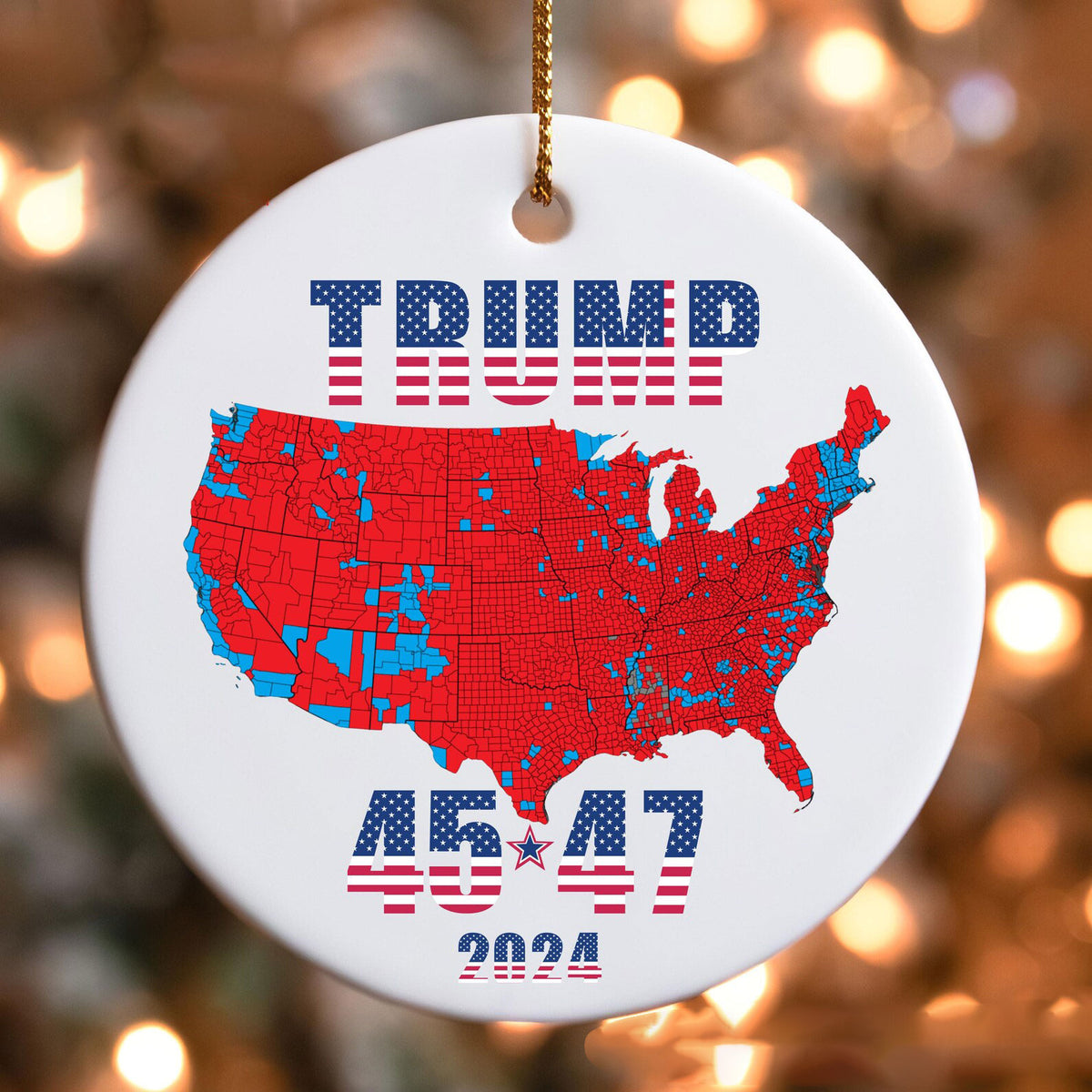 US Presidential Trump2024 Ceramic Christmas Ornaments, Trumpwon 47th Presidential Ornament