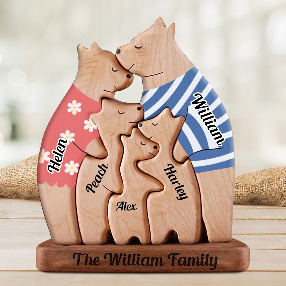 Custom Engraved Wooden Bears Family Puzzle, Family Puzzle Keepsake Home Decor for Mother's Day Gift