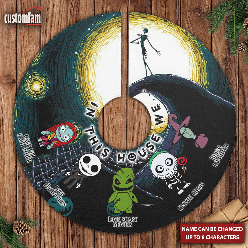 In This House We Horror Personalized Christmas Tree Mat, Nightmare Before Christmas Rug Decor