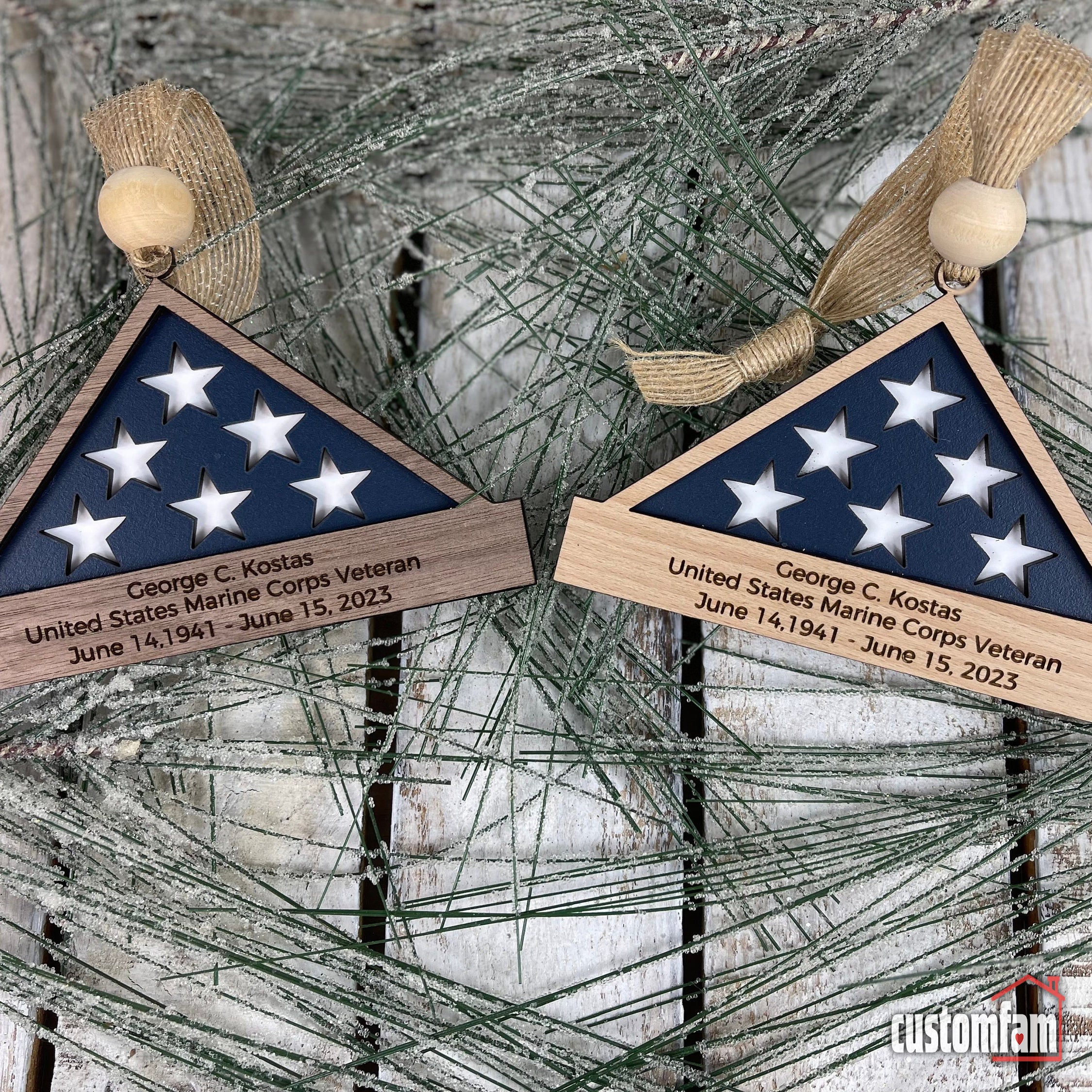 Personalized Veteran Memorial Flag Case Christmas Ornament, Never Forgotten Keepsake Military Remembrance Gift