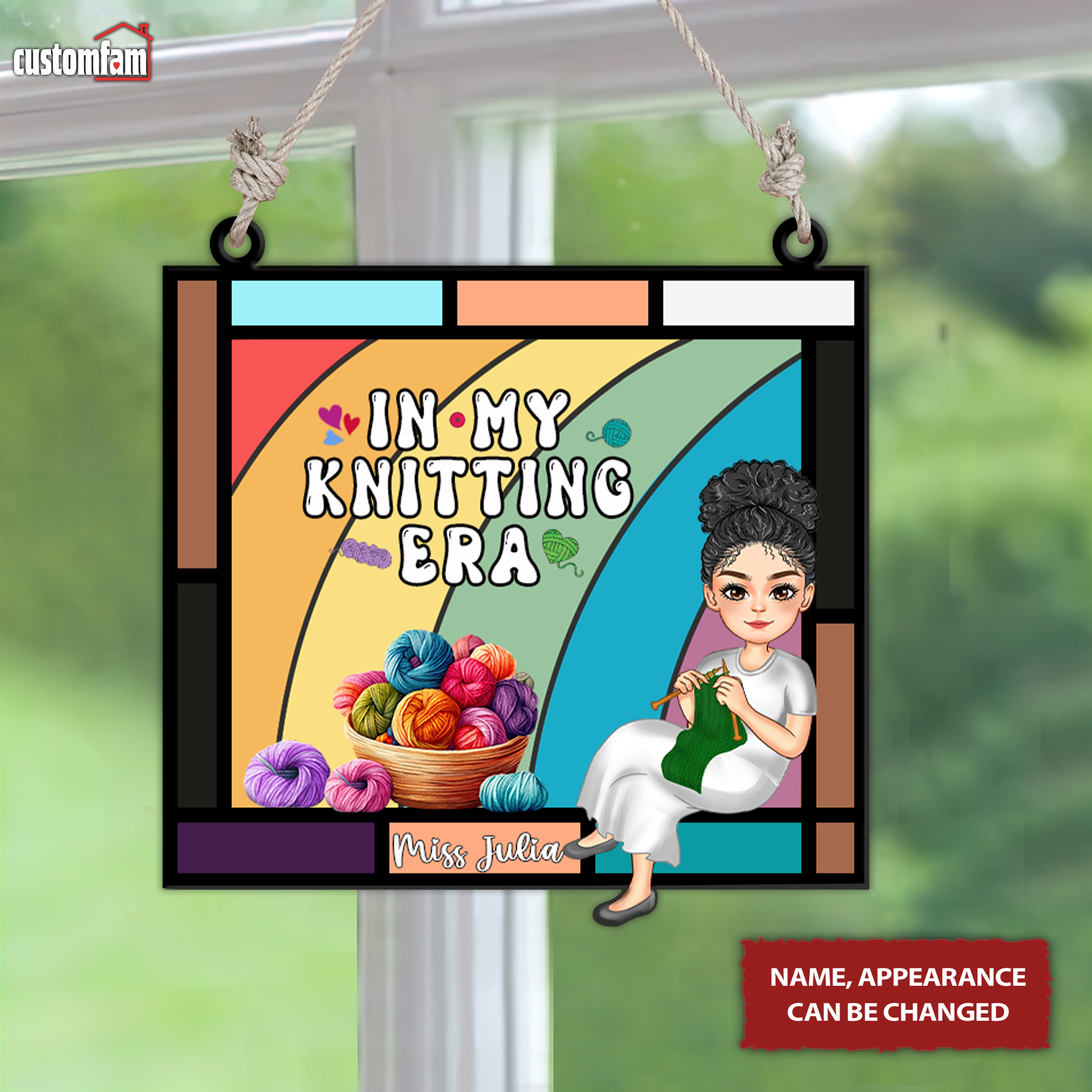 In My Knitting Era Personalized Window Hanging Suncatcher, Yarn Lover Gift, Craft Room Decor