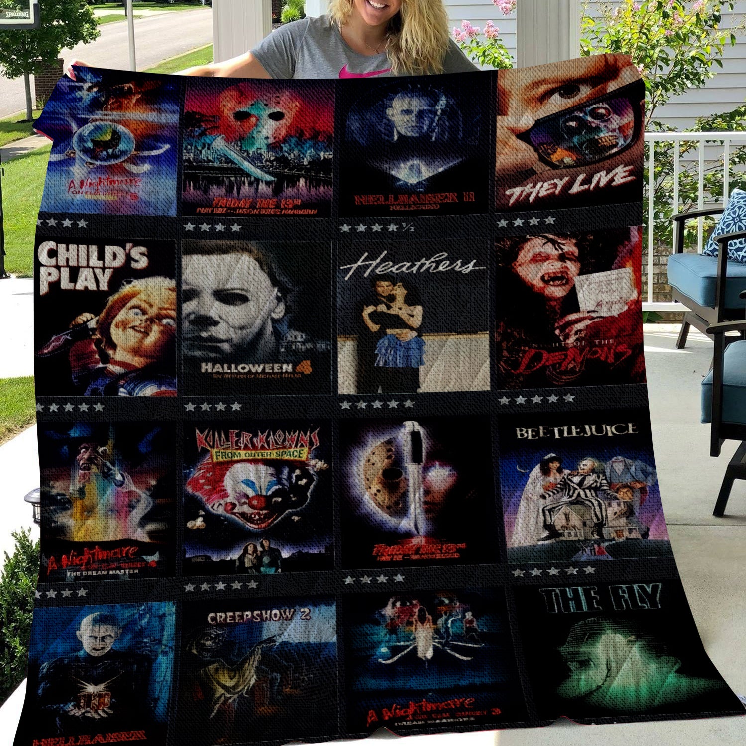 Halloween Horror Movie Quilt Blanket, Horror Gifts, Halloween Decor