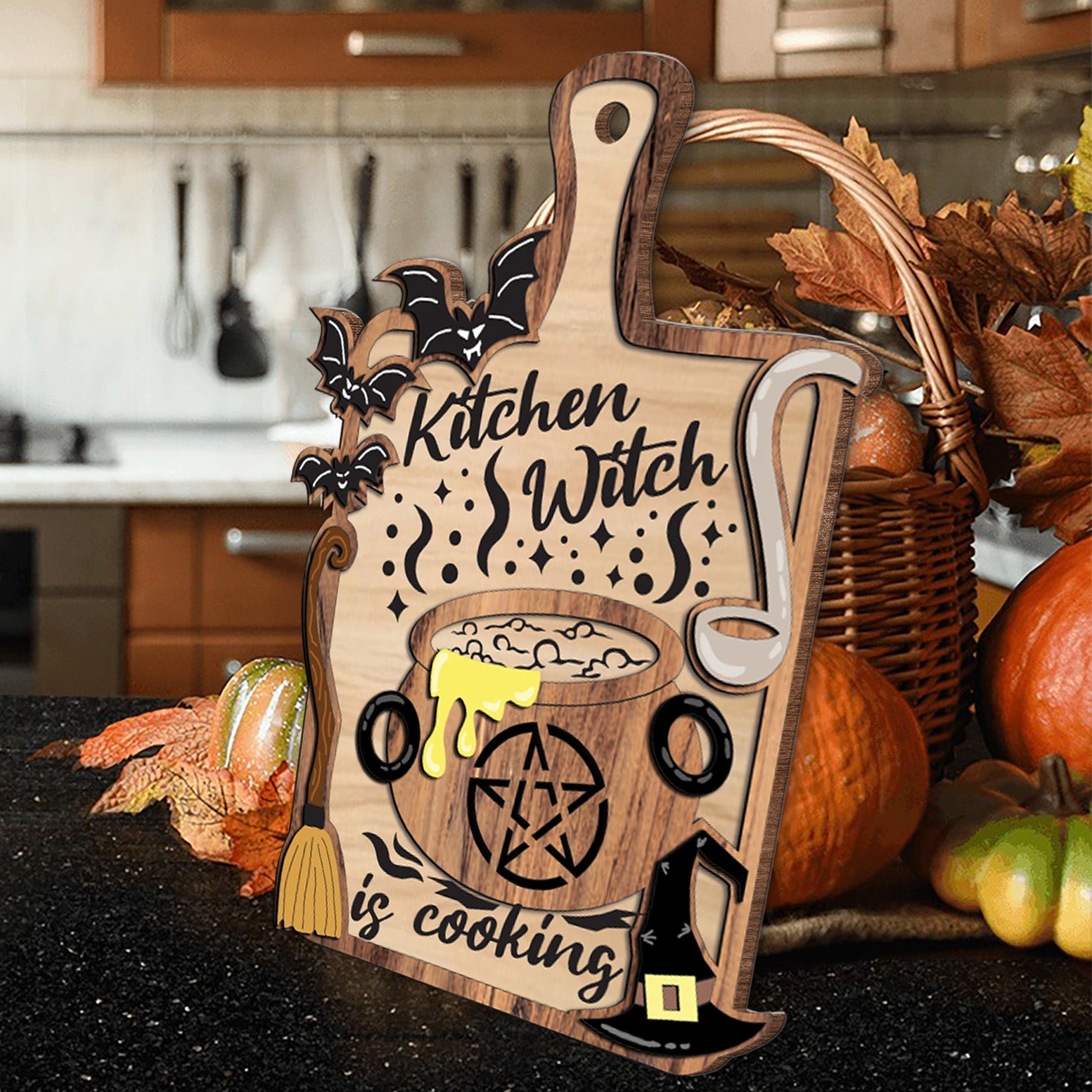 Halloween Kitchen Witch Cooking Cutting Board, Halloween Gift, Kitchen Decor