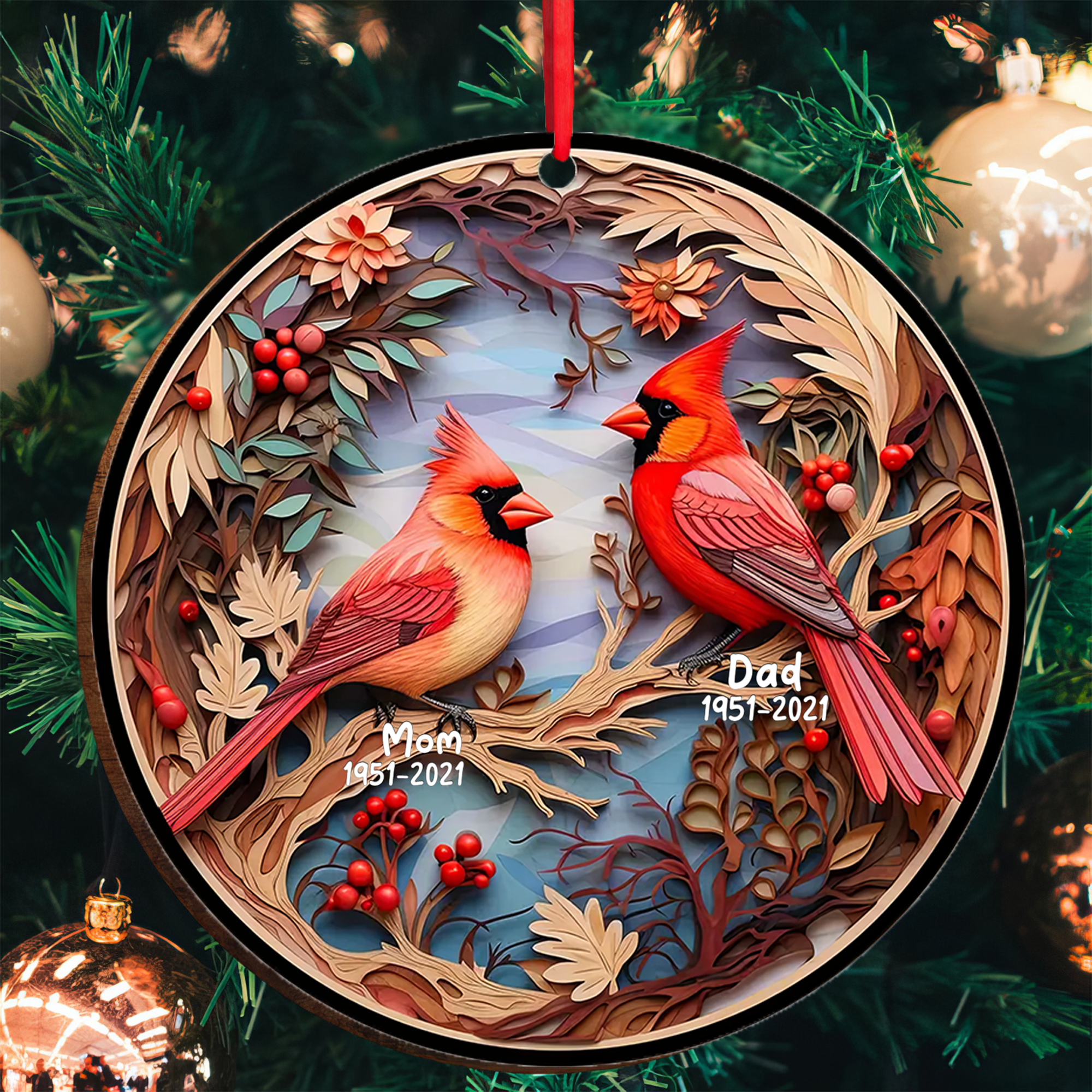 Personalized Cardinal Memorial Christmas Ornament, Gifts For Lost Loved Ones