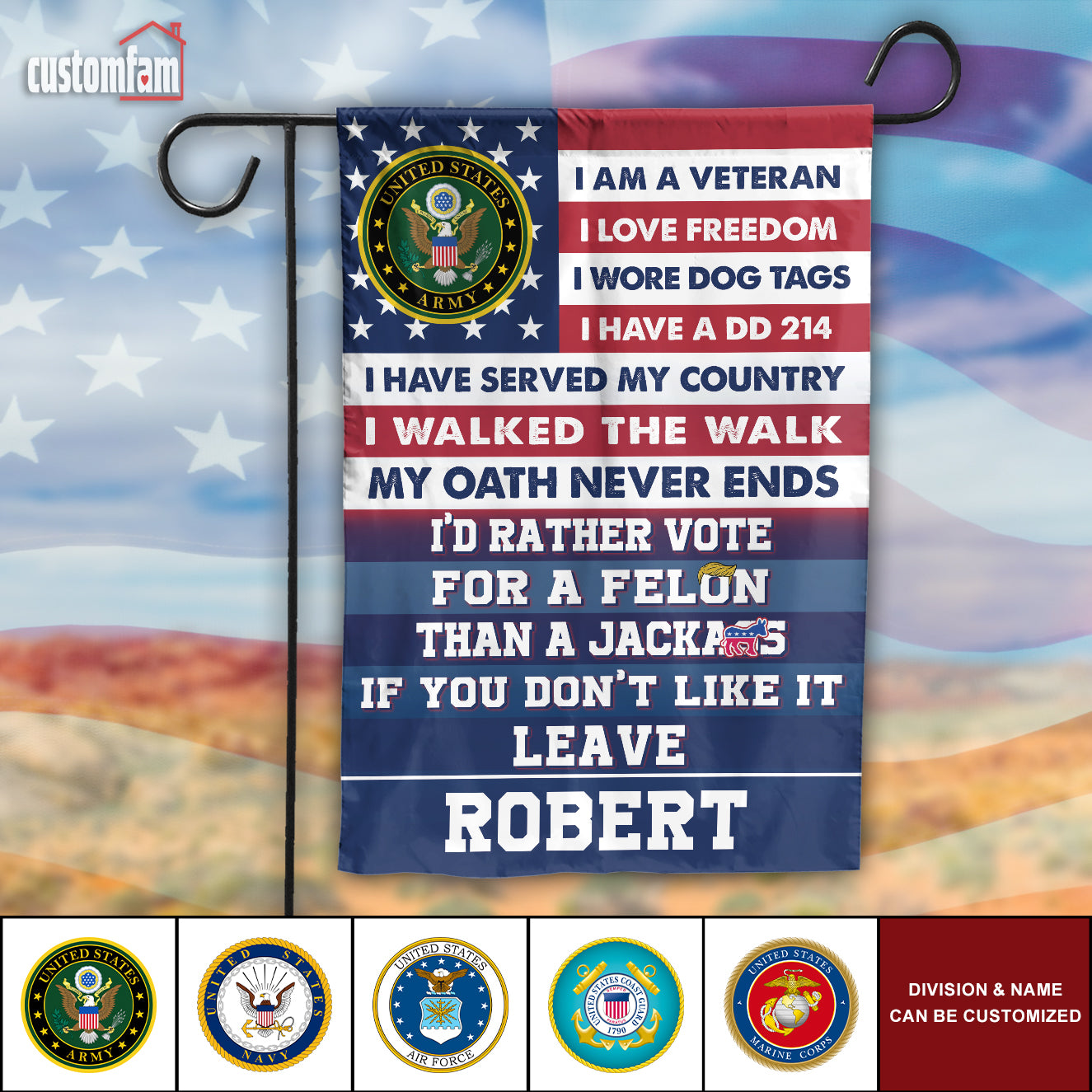 I Am A Veteran I Love Freedom Personalized US Military Garden Flag, Patriotic Flag, Veteran Gift