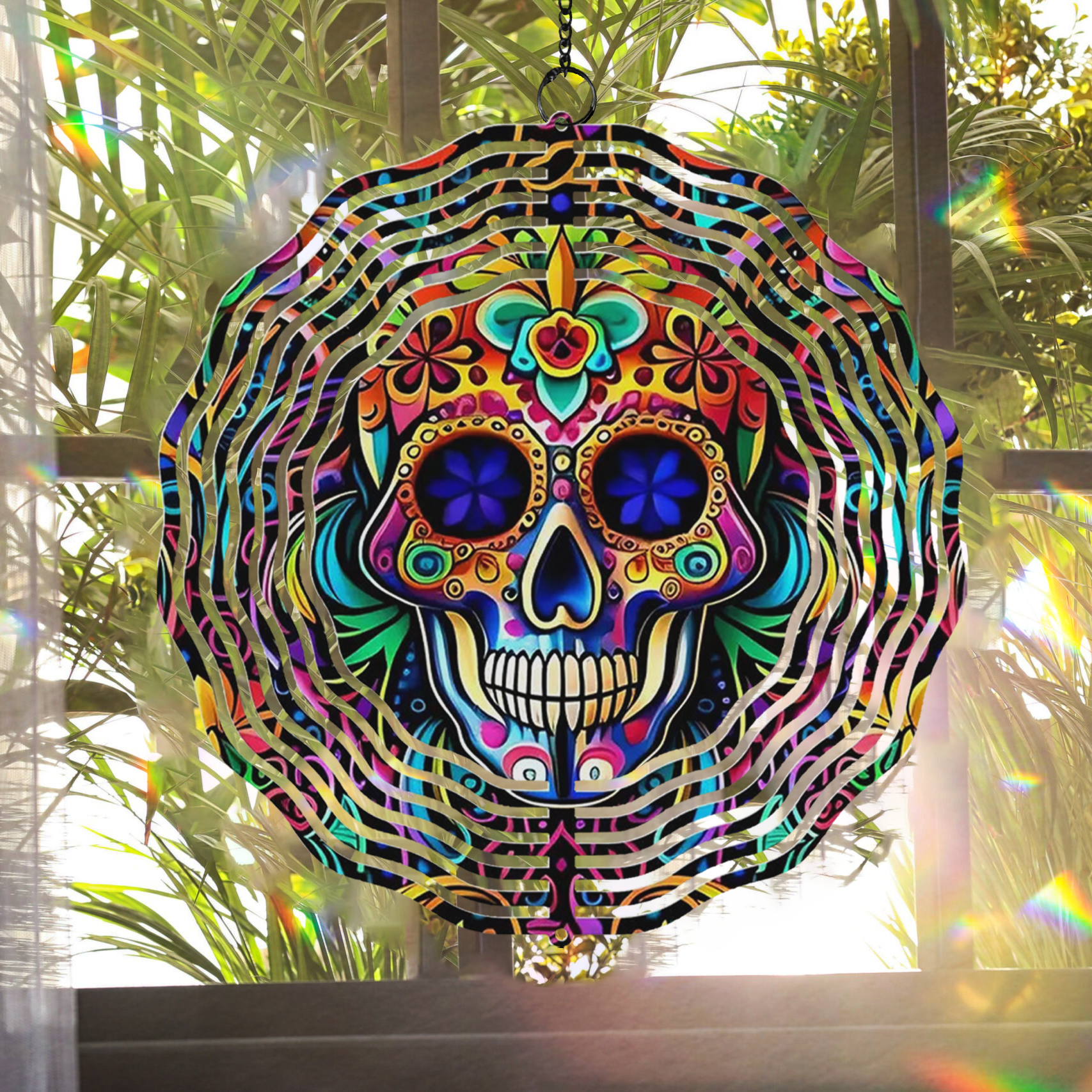 Sugar Skull 3D Double Sided Metal Wind Spinner, Gothic Gifts, Christmas Decor