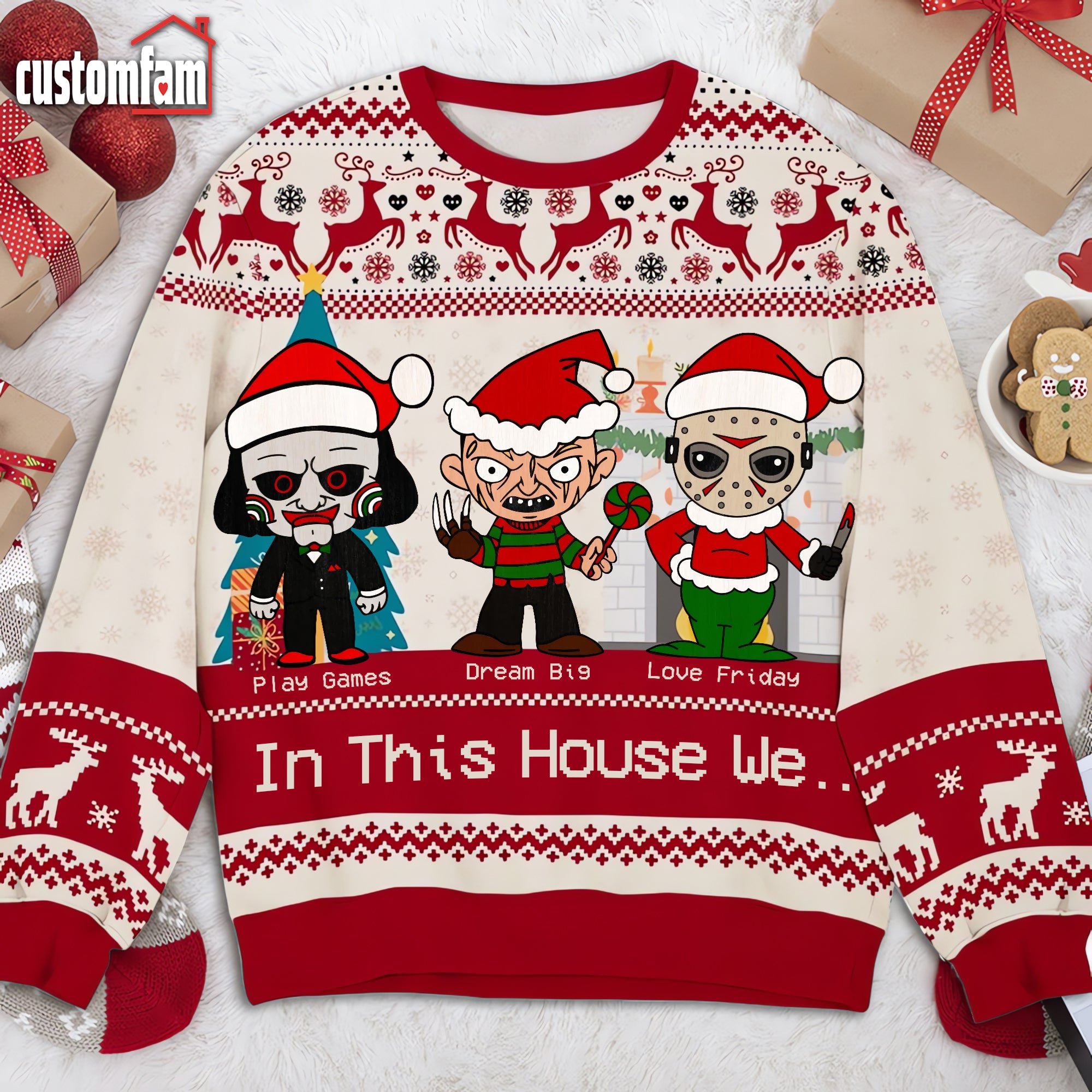 In This House We Personalized Christmas Ugly Sweater, Horror Movie Gifts