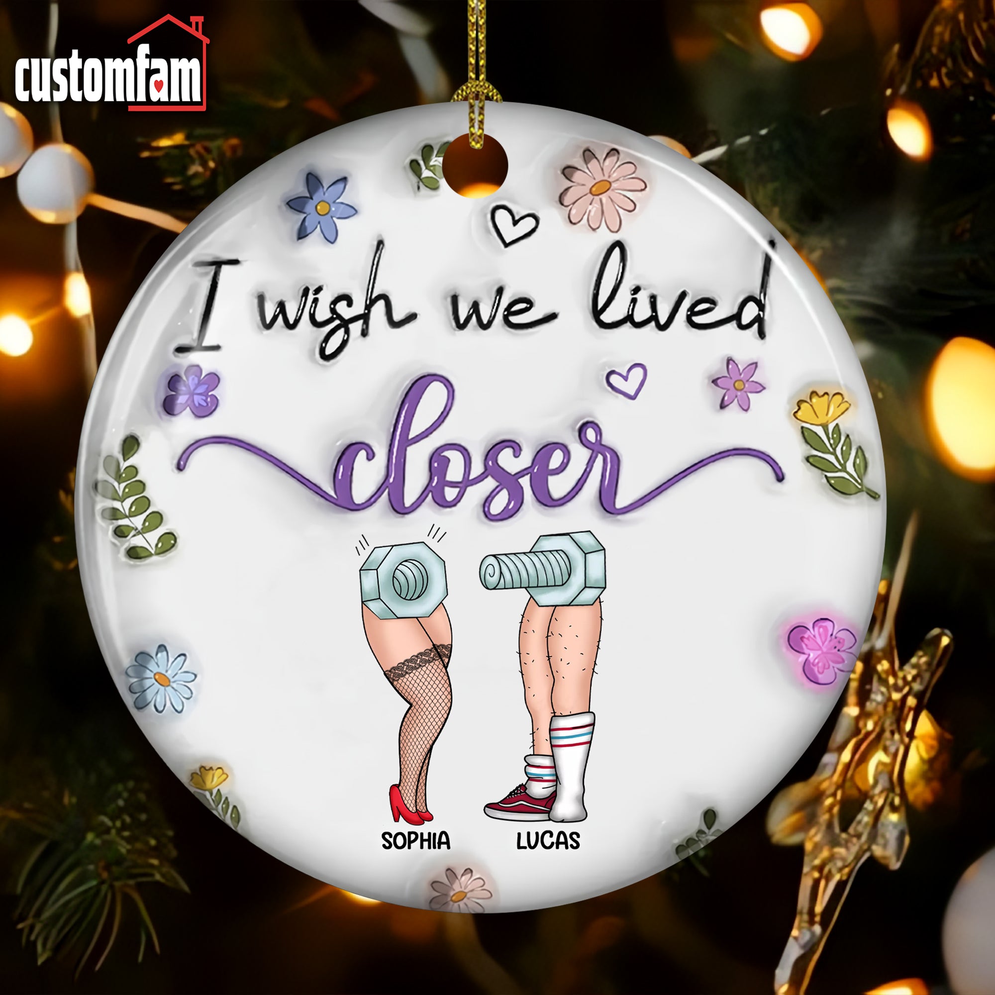 I Wish We Lived Closer Personalized Nut And Screw Ceramic Ornament, Christmas Gift For Couple