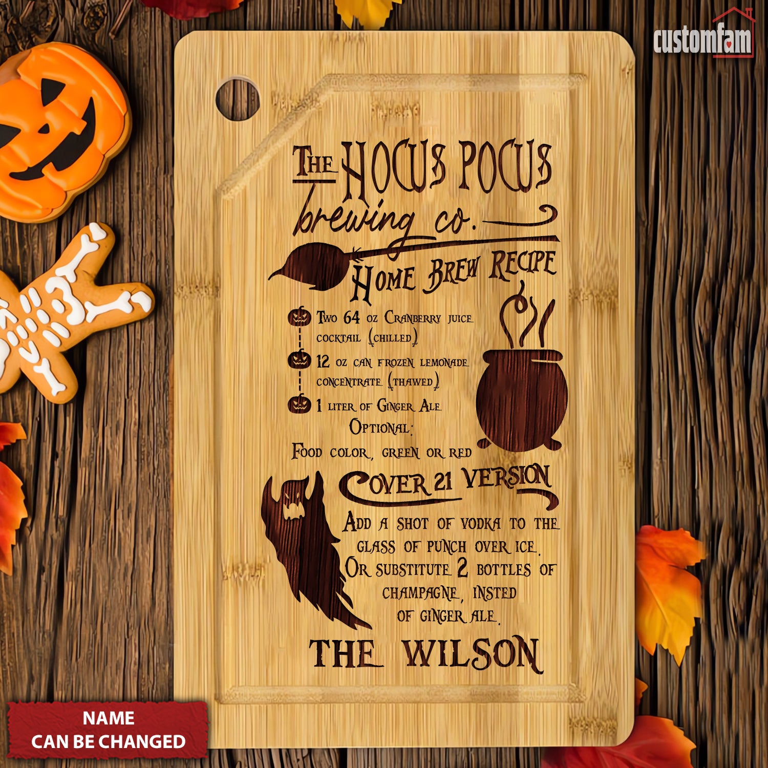 Home Brew Recipe Engraved Personalized Cutting Board, Witch Halloween Gift