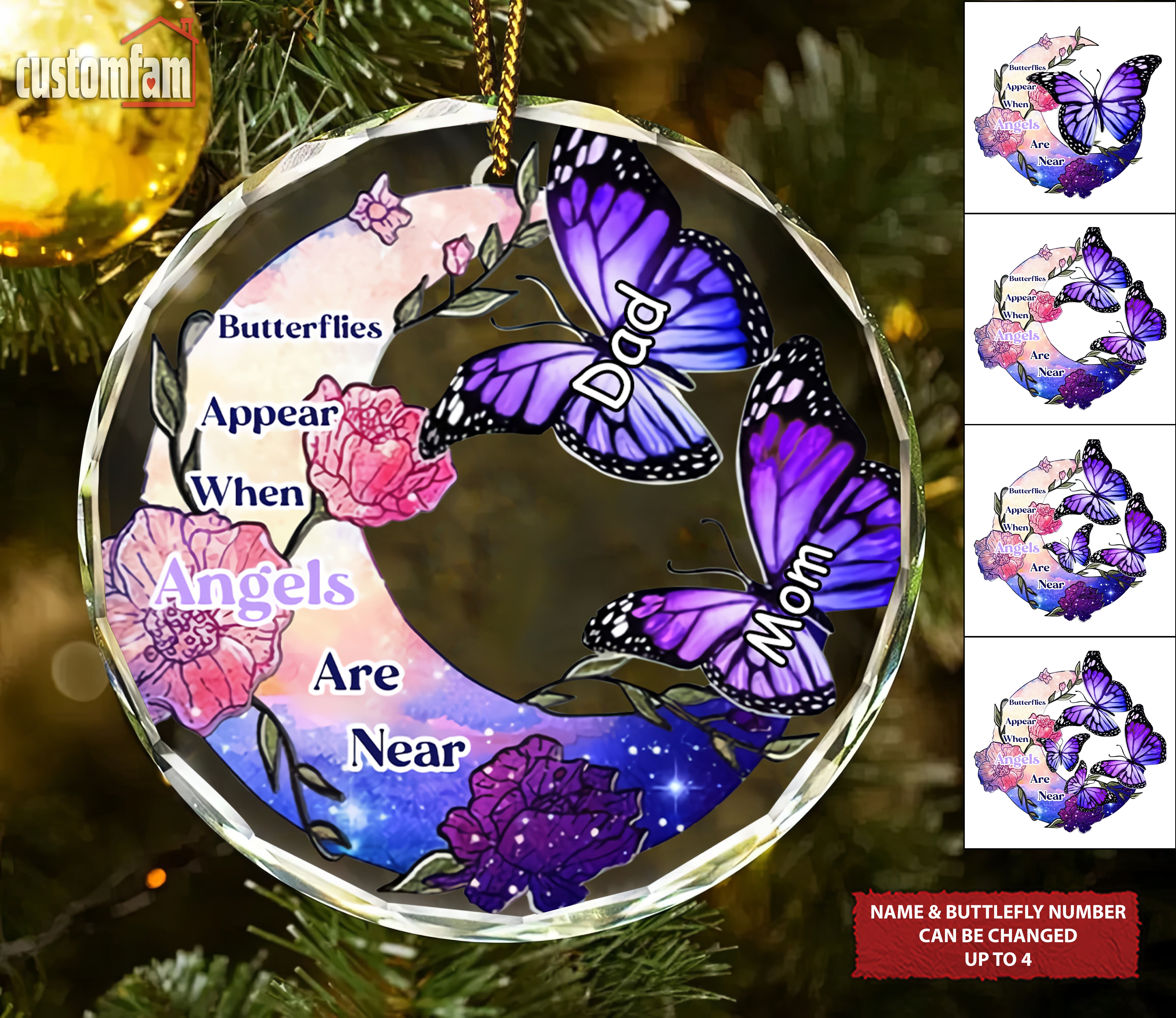 Butterflies Appear When Angels Are Near Personalized Memorial Glass Ornaments, Sympathy Gift