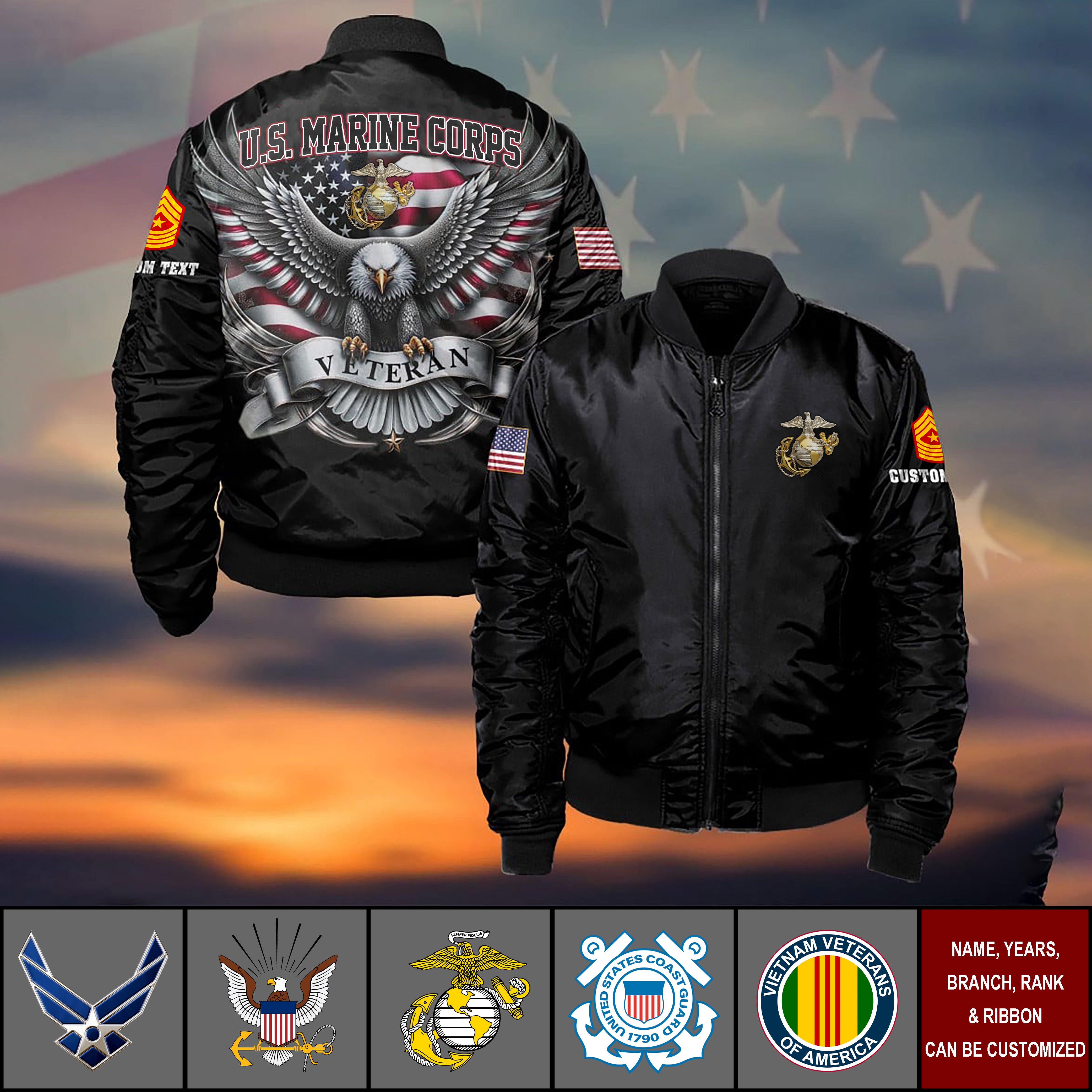 Personalized U.S. Military Veteran Bomber Jacket, Veteran Gift