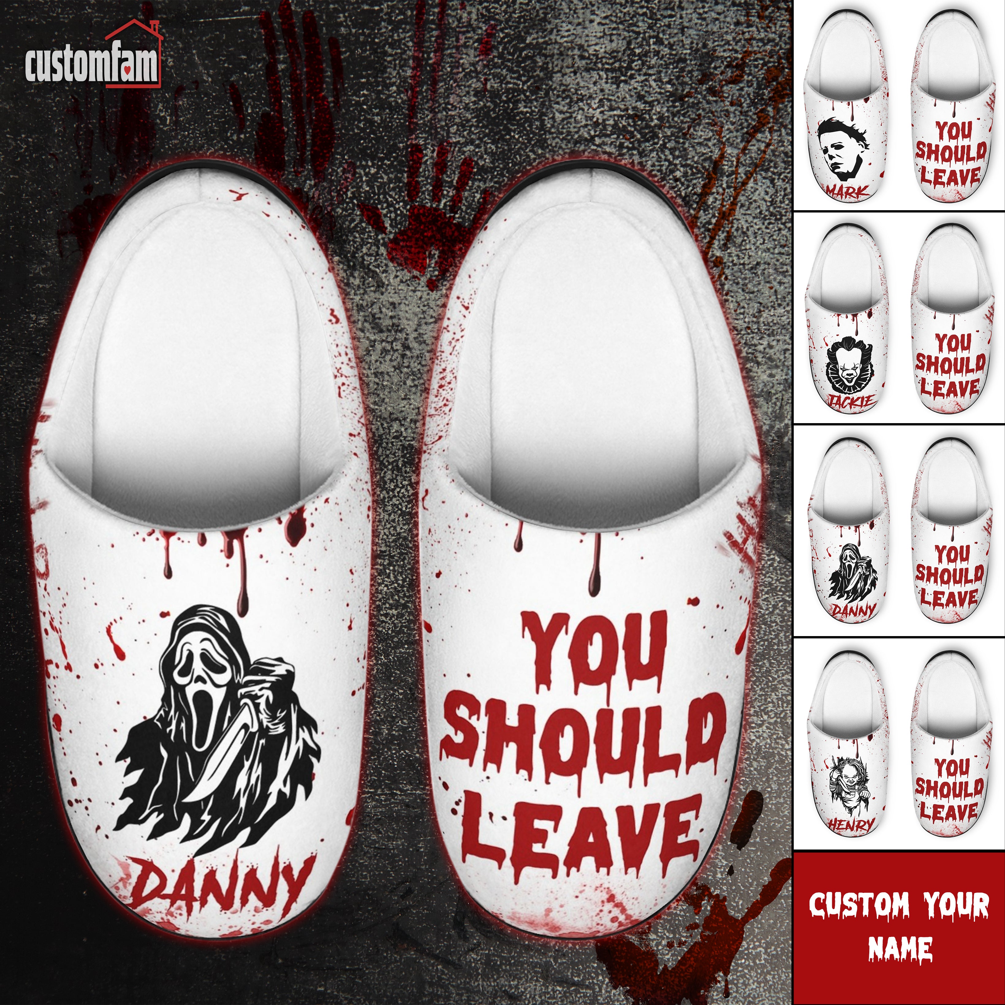 You Should Leave Personalized Horrors Scary Movies Fluffy Slippers, Halloween Gifts