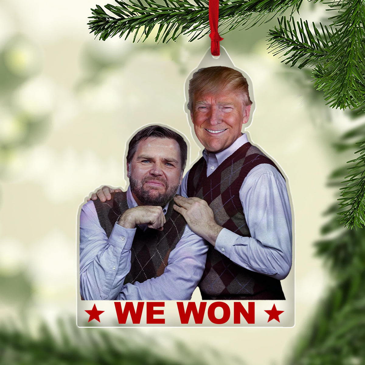 Trump Vance Brothers We Won Acrylic Christmas Ornament, Trumpwon Funny Political Ornament