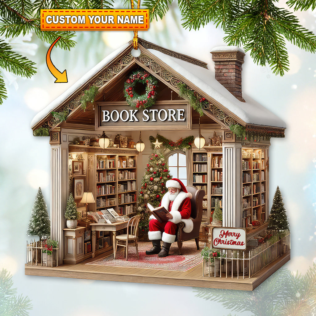 Christmas Bookstore, Personalized Bookstore Santa Ornament, Christmas Gift for Book Lovers