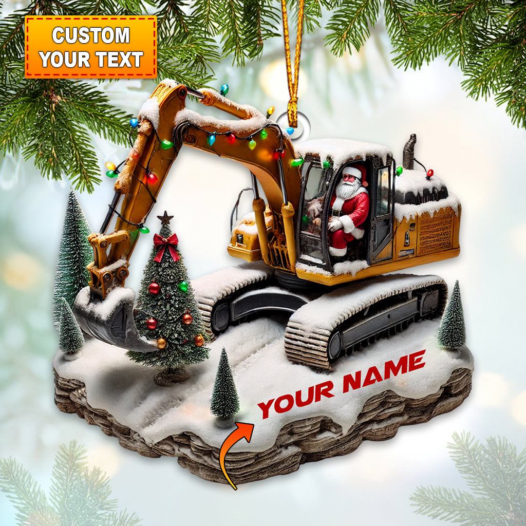 Santa Excavator Ornament, Christmas Decor For Builders and Equipment Lovers