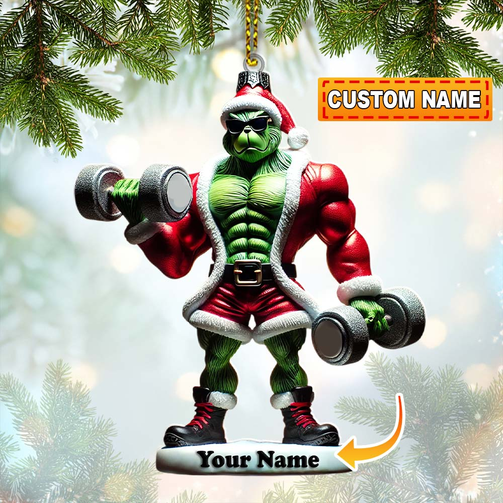 Bodybuilder Christmas Decor, Dumbbell Ornament, Personalized Santa Ornaments, Funny Christmas Gift