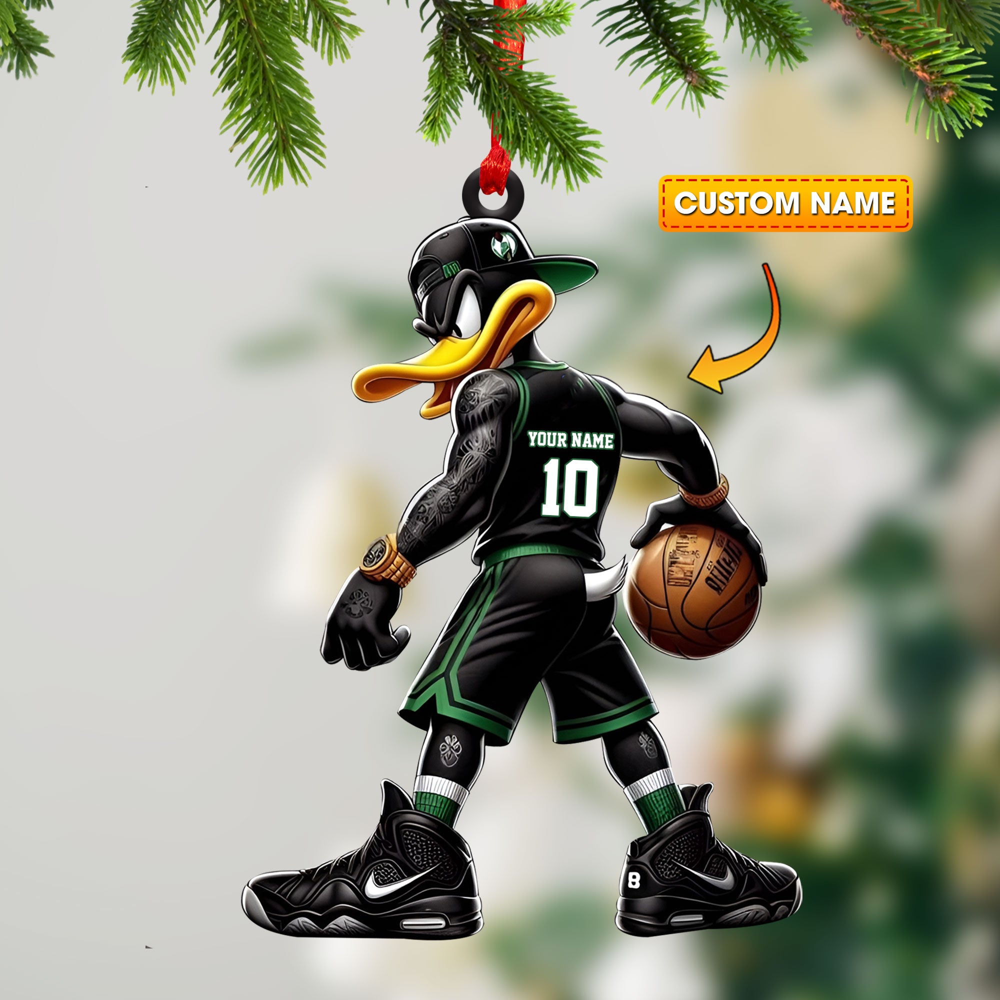 Daffy Duck Basketball Ornament With Custom Name, Personalize Ornament, Gift For Basketball Fans