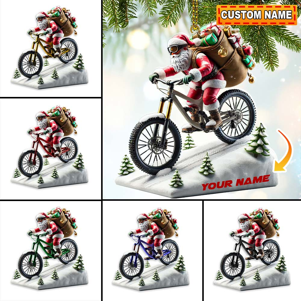 Biker Santa, Personalized Santa Riding Bike Ornament, Christmas Decor For Bike Lover