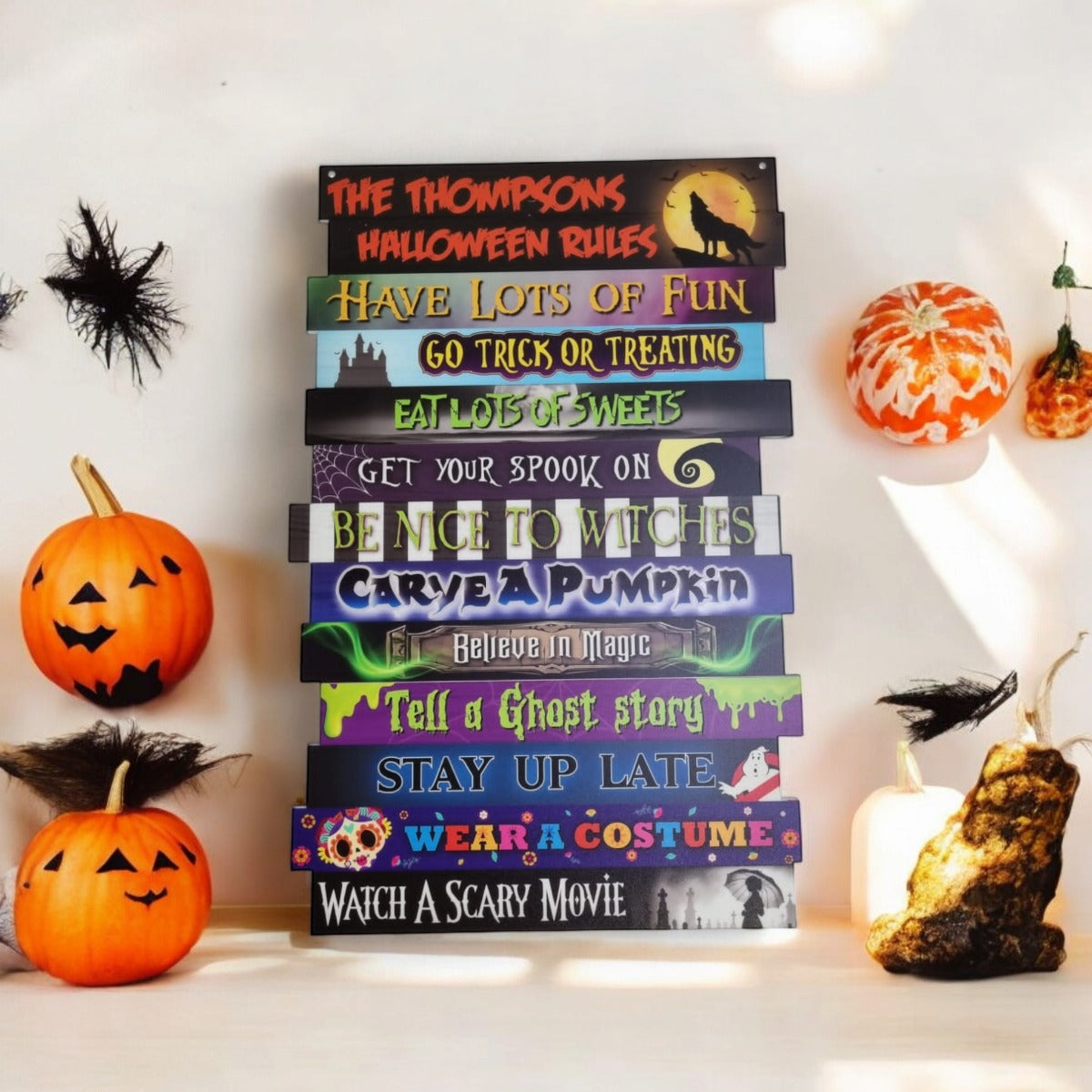 Personalized Halloween Wood Sign, Horror Movie Rules Sign, Halloween Decor