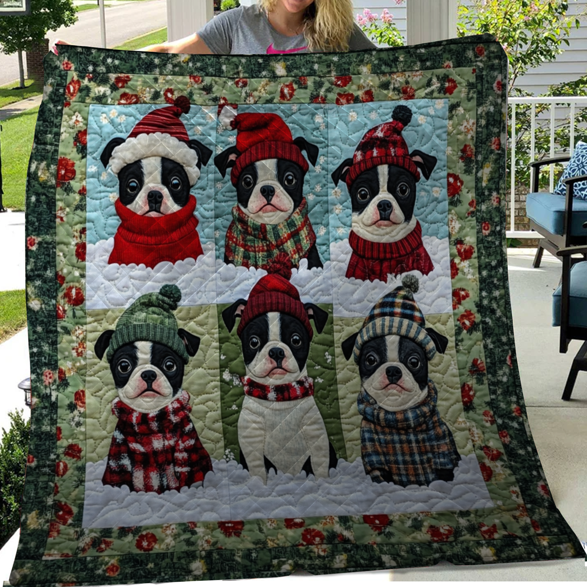 Cute Boston Terriers Christmas Blanket, Bedroom Decor, Gift For Dog Lovers