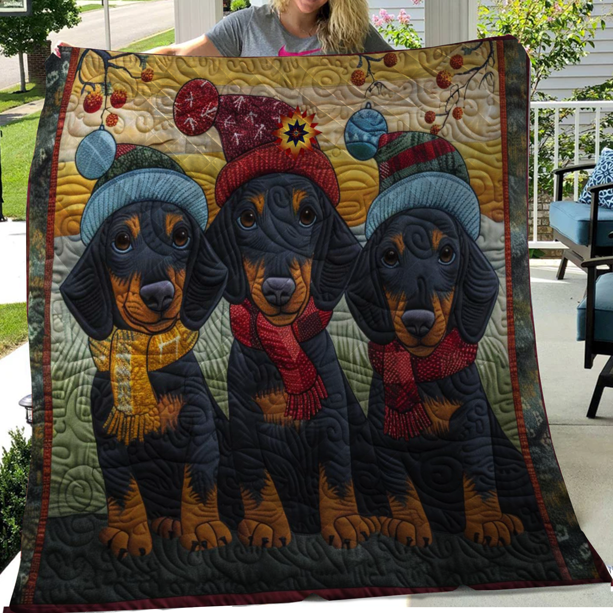 Cute Dachshund Christmas Blanket, Gift For Dog Lovers, Bedroom Decor