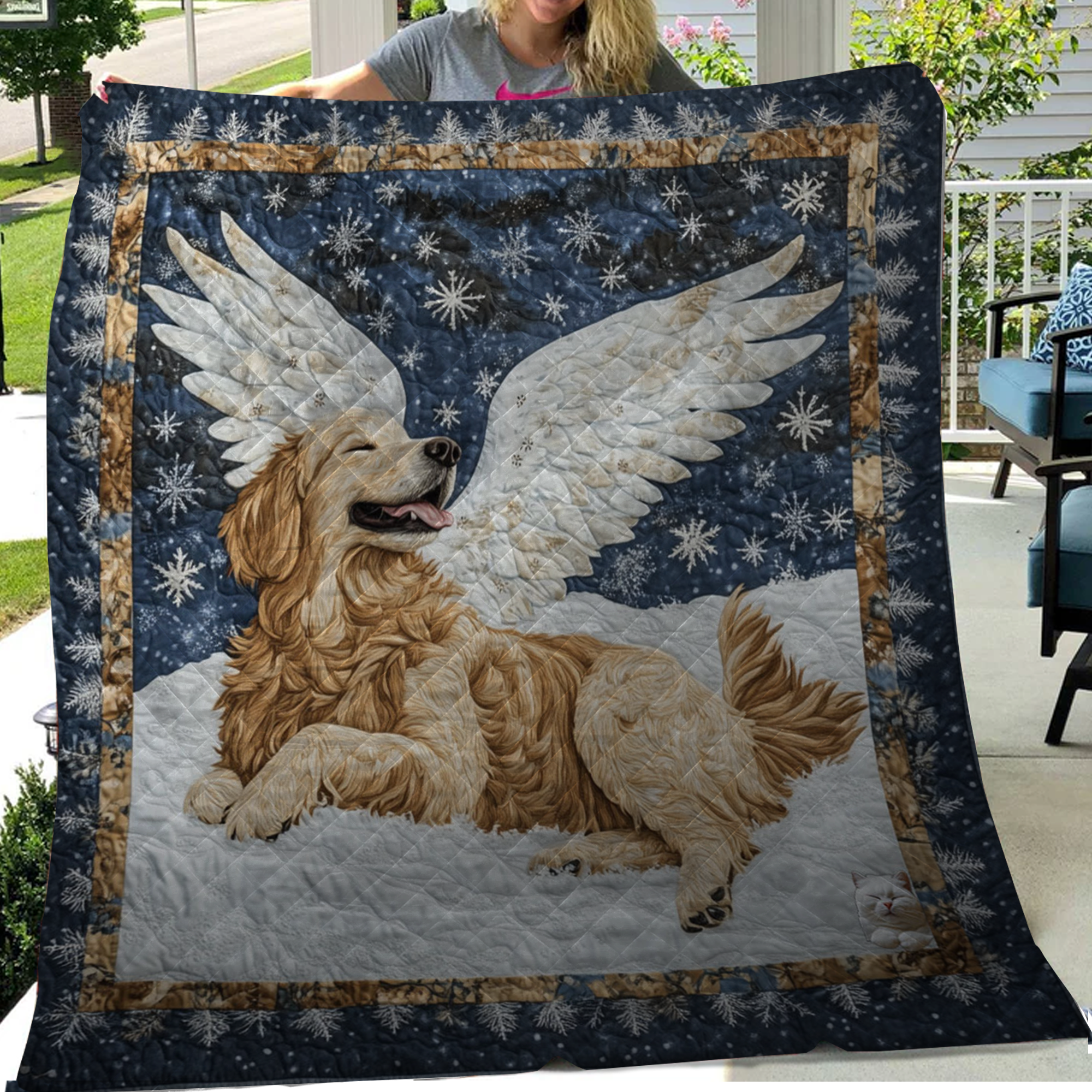 Angel Golden Retriever Christmas Blanket, Bedroom Decor, Gift For Dog Lovers