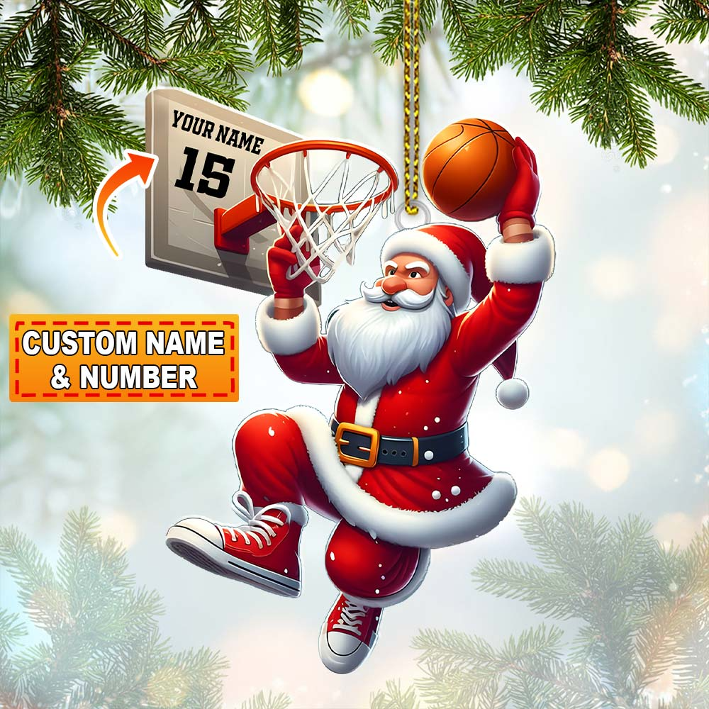 Santa Basketball Ornament, Personalized Basketball Ornament, Gift For Basketball Fans