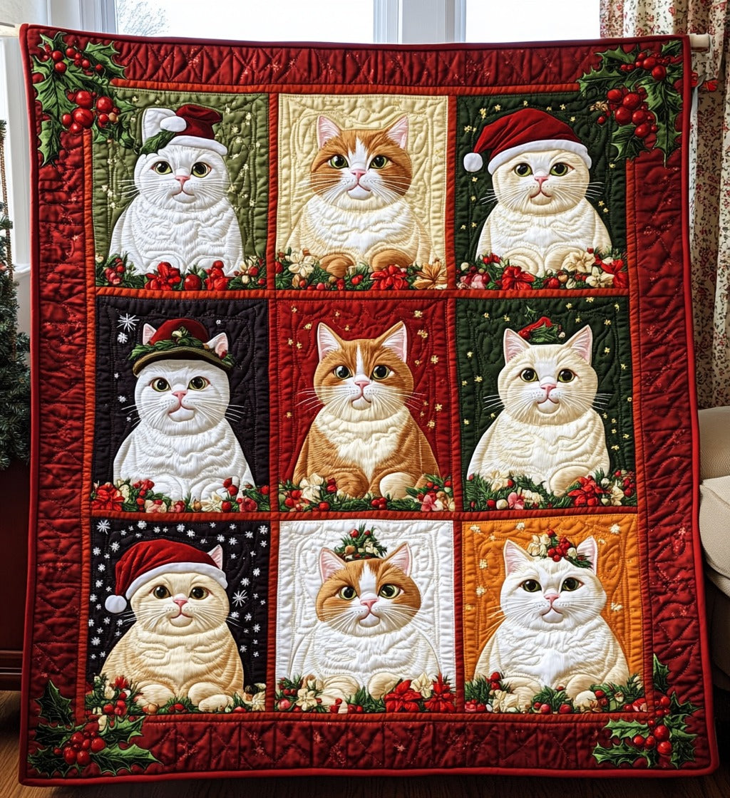 Christmas Kitty Cat Art Blanket, Bedroom Decor, Gift For Cat Lovers