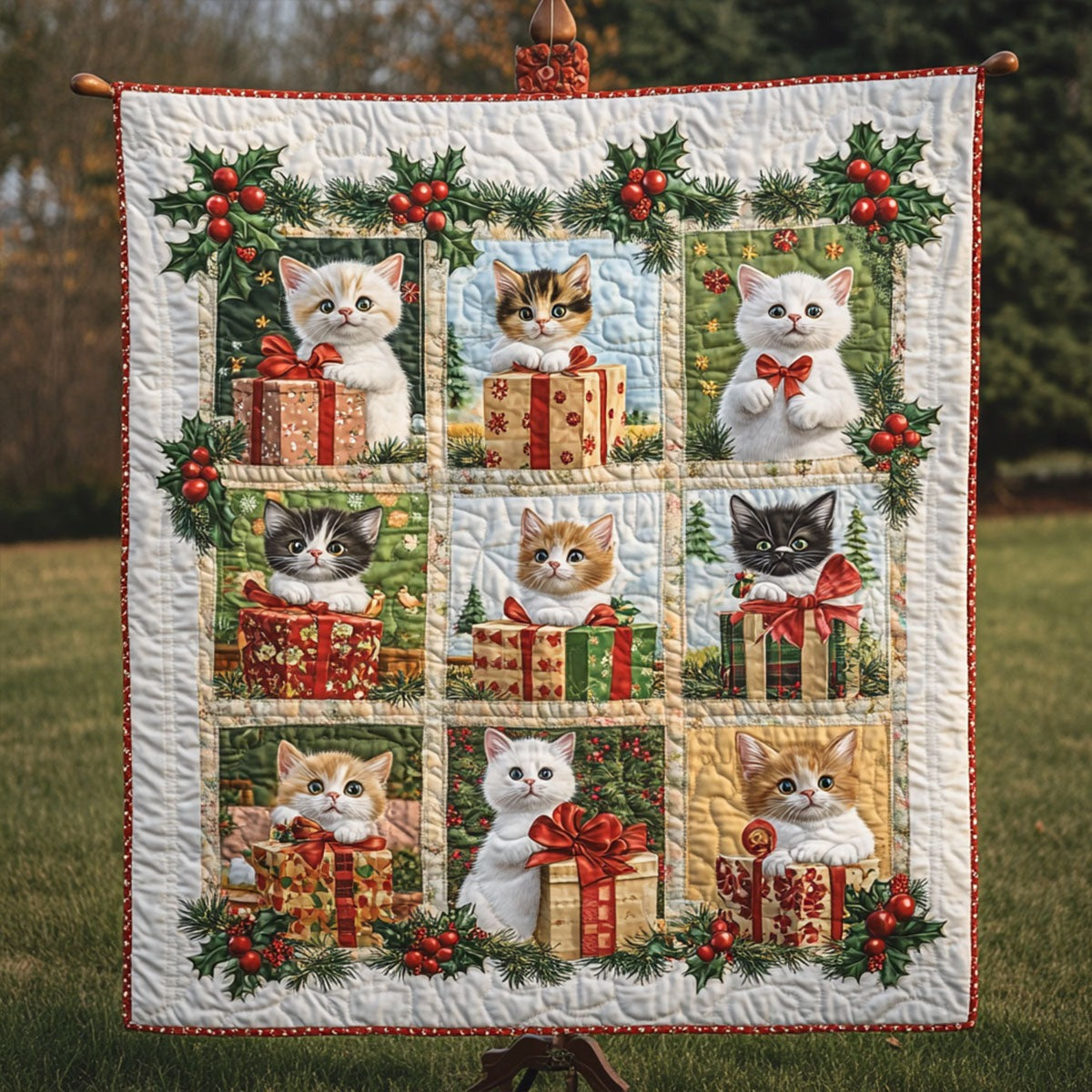 Christmas Kitty Cat Blanket, Bedroom Decor, Gift For Cat Lovers