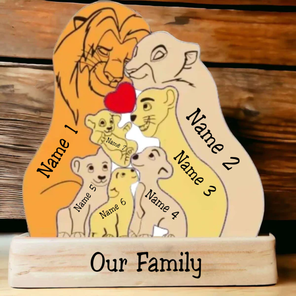 Family Lions 7 Members Custom Engraved Wooden Puzzle, Family Gifts