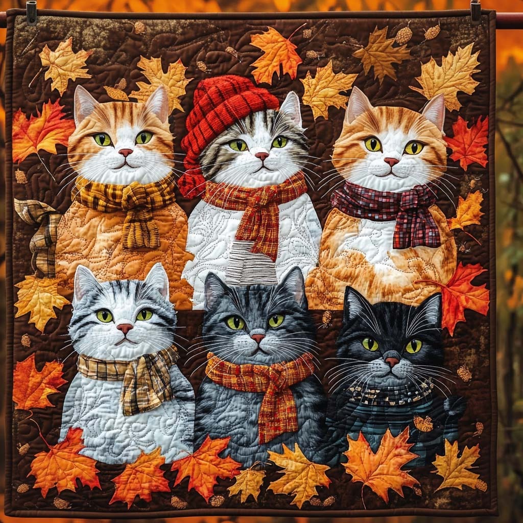 Autumn Cat Art Blanket, Bedroom Decor, Gift For Cat Lovers