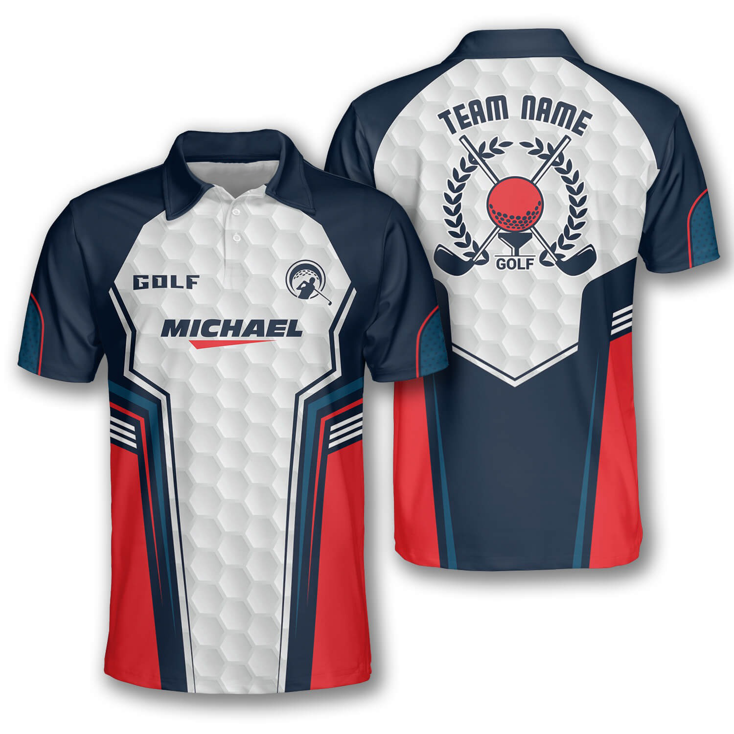 Patriotic Red Blue Sports Style Custom Golf Polo Shirts for Men, Long Sleeve Golf Shirts, Golf Lovers Gift