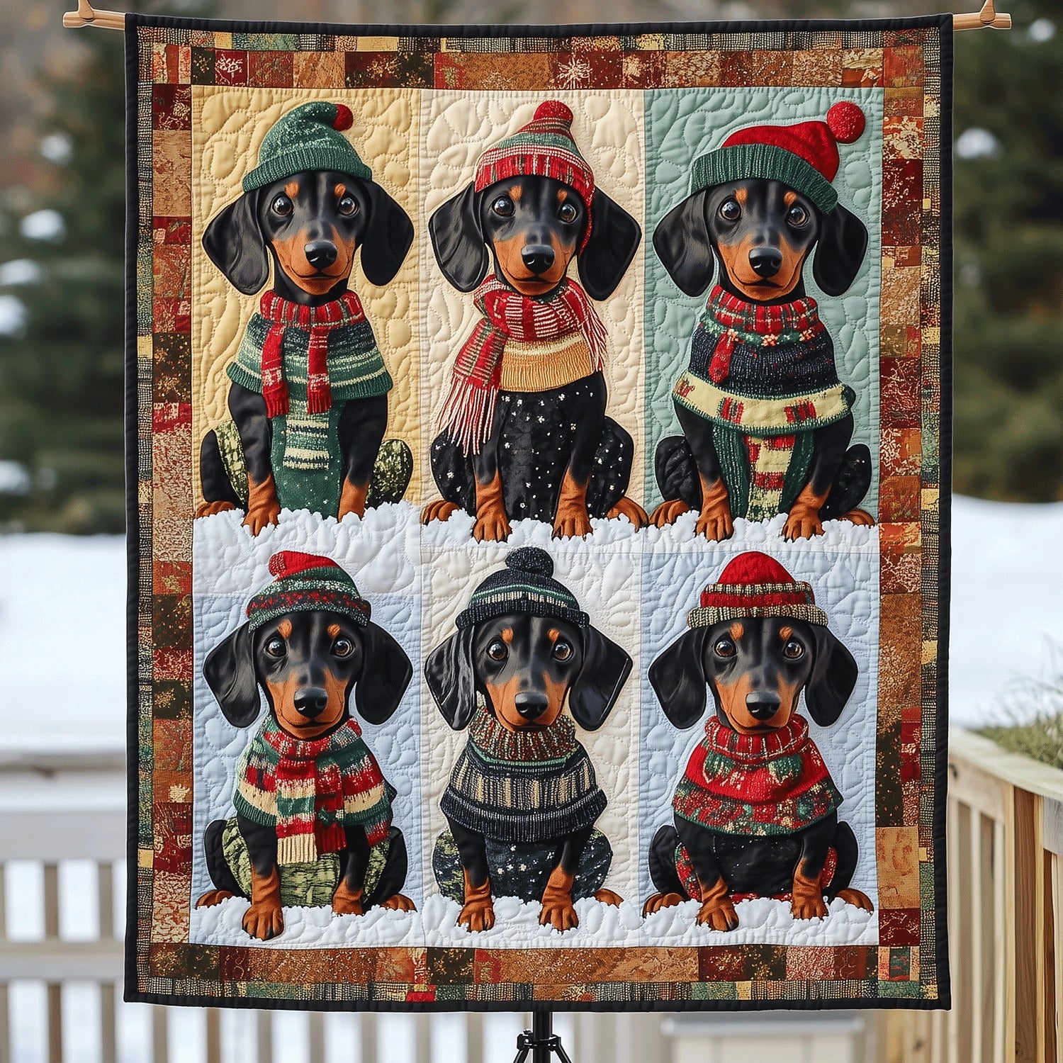 Dachshund Christmas Blanket, Bedroom Decor, Gift For Dog Lovers