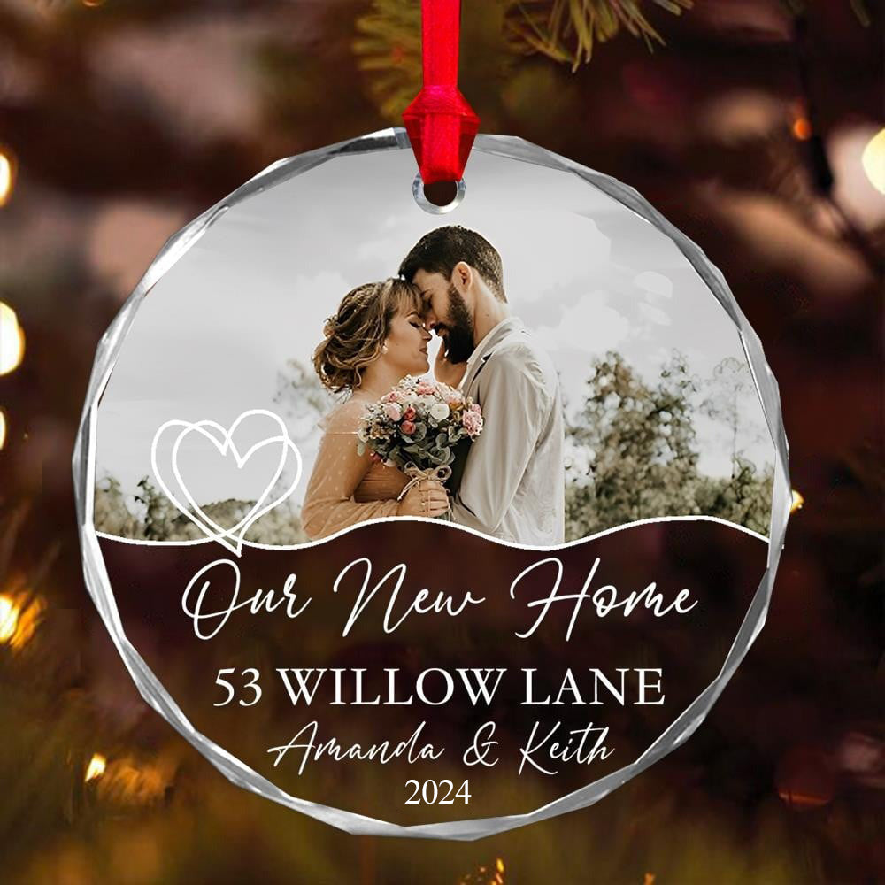 Our New Home Custom Photo Christmas Glass Ornament, Gift For New House