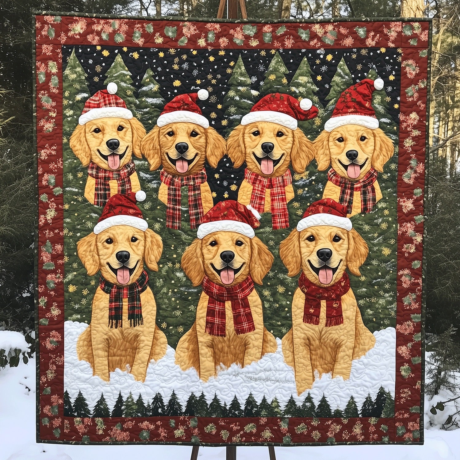 Golden Retriever Christmas Art Blanket, Bedroom Decor, Gift For Dog Lovers