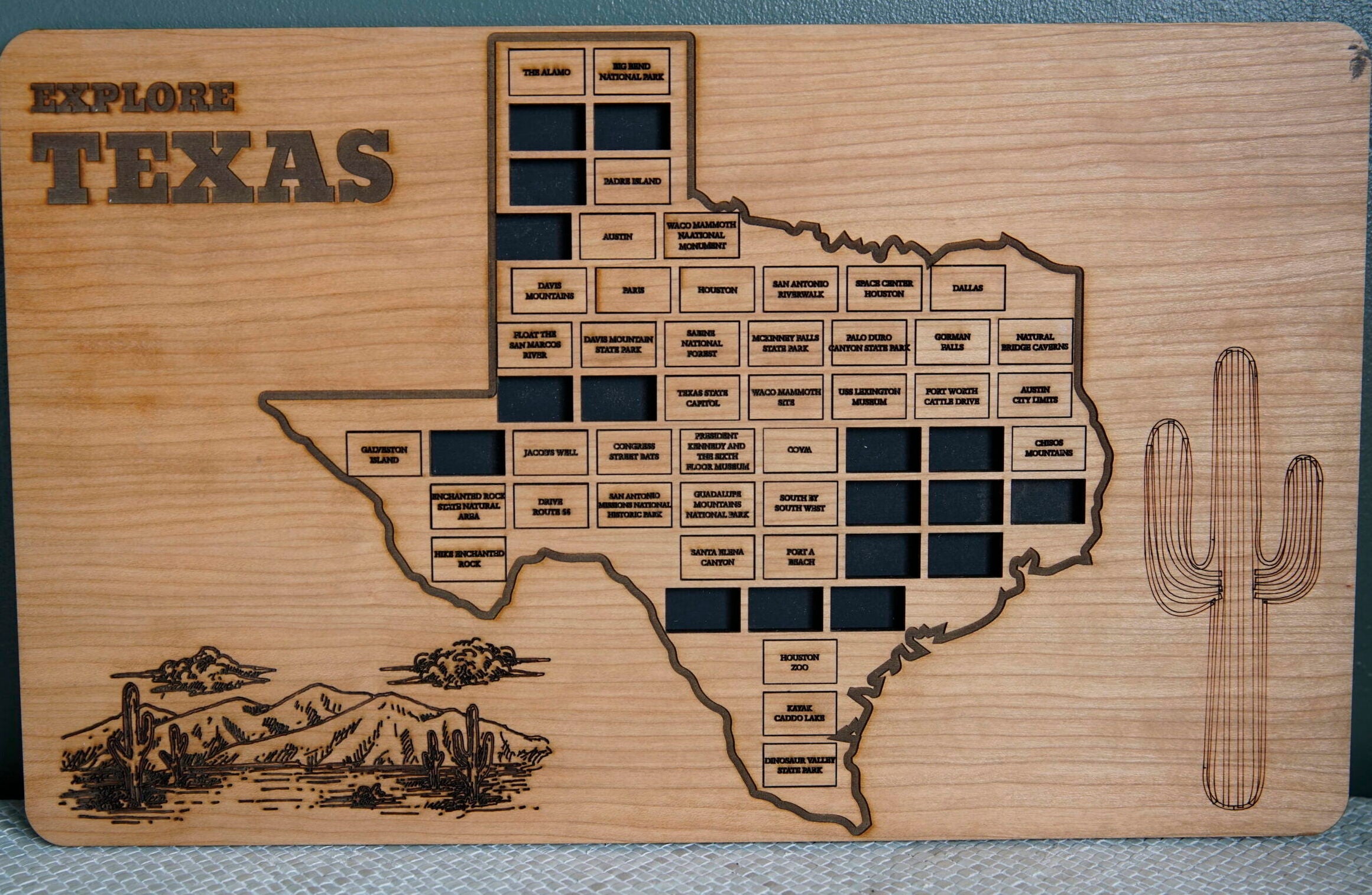 Texas Bucket List Board, Gift For Nature Lover, Wooden Tracker