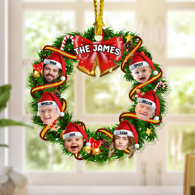 Christmas Wreath Acrylic Ornament, Personalized Family Ornament