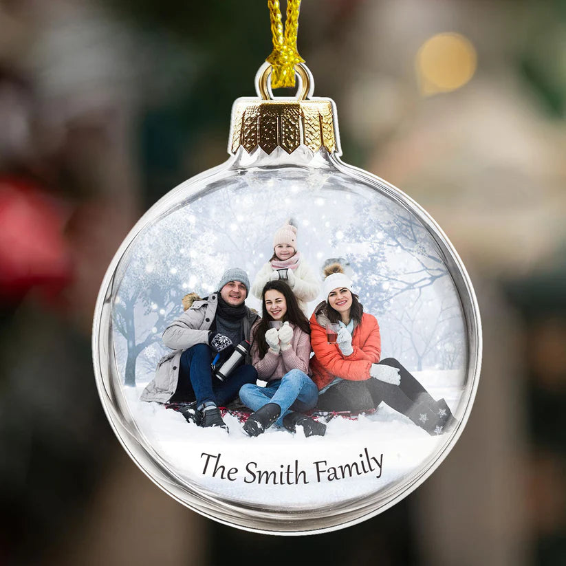 Family Christmas Ball Upload Photo Acrylic Ornament, Personalized Family Ornament