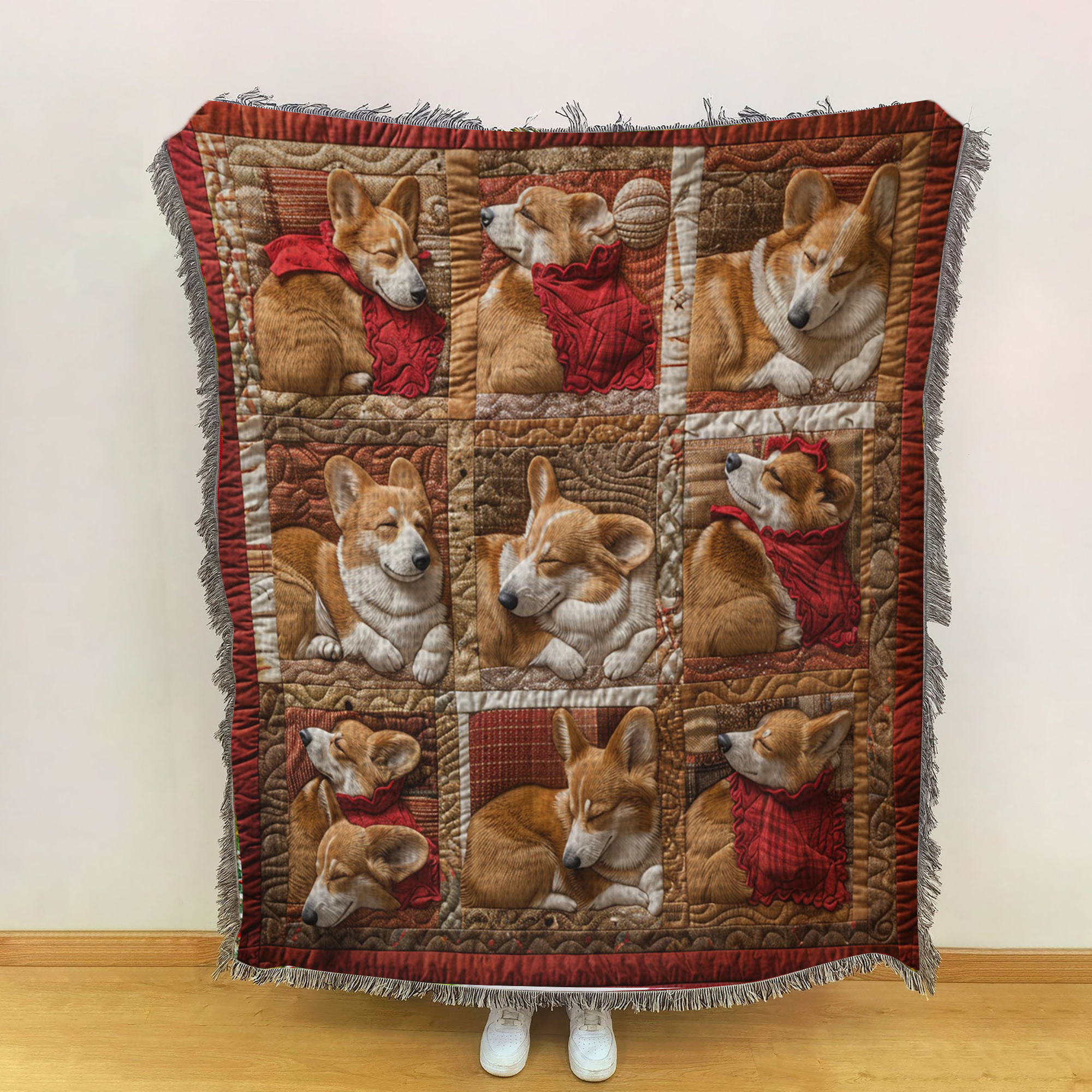 Corgi Sleeping Christmas Blanket, Bedroom Decor, Gift For Dog Lovers